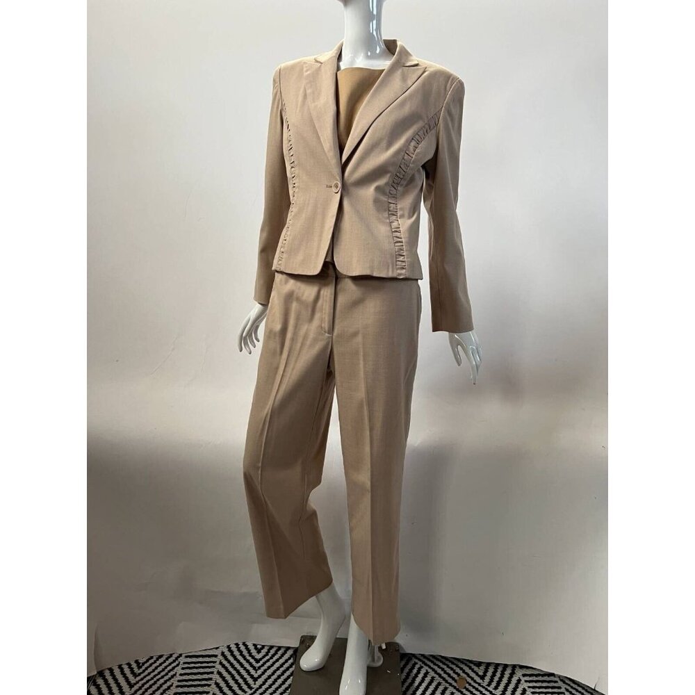 Bandolino Womens Tan Stretch Suit Set 6P Polyester Rayon Blend Jacket & Pants